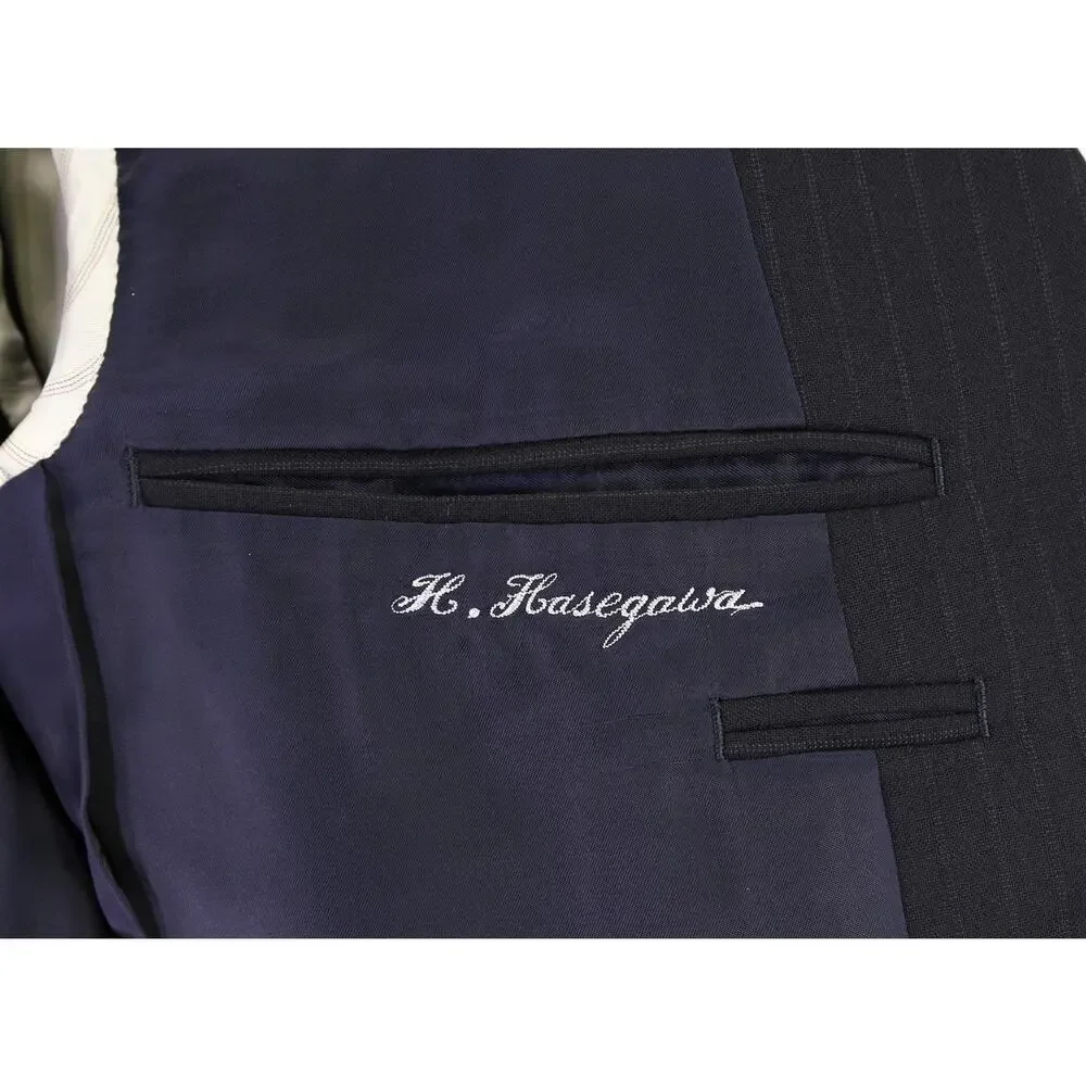 J Press Black Striped 3/2 Roll Lapel Wool Suit 34S